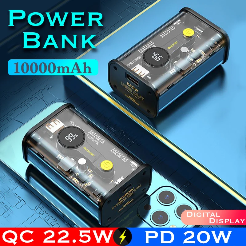 WEKOME 20000/10000 мАч прозрачный Внешний аккумулятор QC 22 5 Вт PD20W Мини Портативный