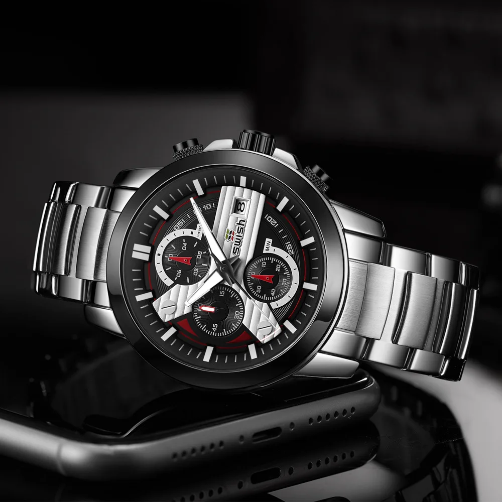 2023 Popular European and American multi-functional calendar sports waterproof steel belt men's watch quartz watch