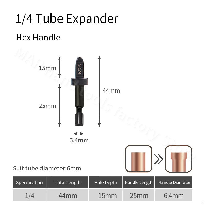 Расширитель медной трубки, инструмент для расширения, с шестигранной ручкой, для кондиционирования воздуха, набор для развальцовки 1/2, 1/4, 3/4, 5/8, 3/8 дюймов