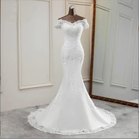 white mermaid wedding dresses lace appliques bridal dress lace up back customer made vestidos