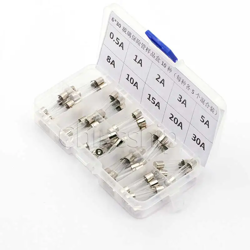 

Glass Fuse Fuse Box 6*30mm 250V 0.5A-30A Fast Melting Type 10types