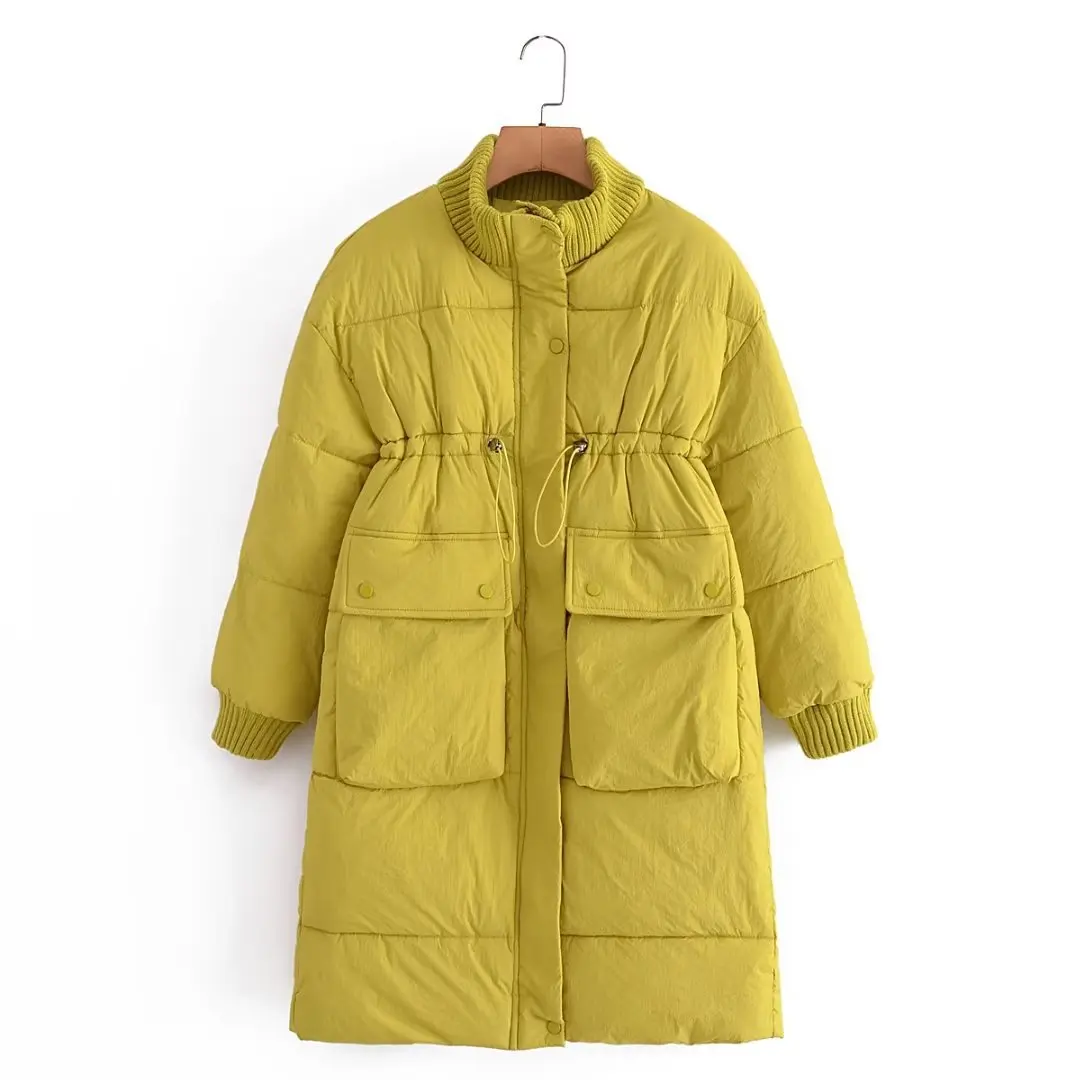 Knitted Collar Cotton-padded Jacket Women 2022 New Fashion High Waist Drawstring Winter Jacket Women