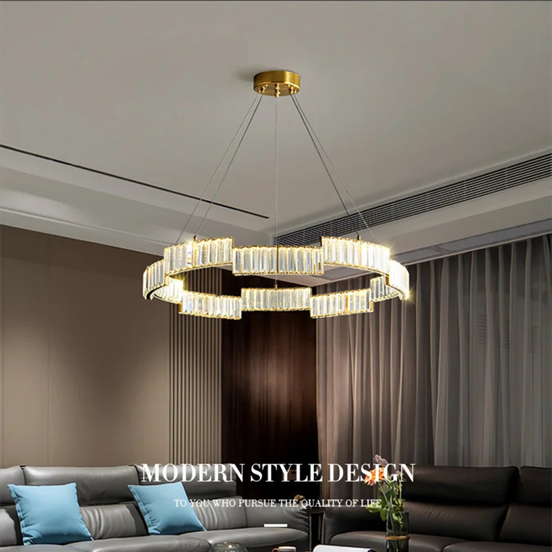 

Современные Роскошные хрустальные люстры с регулируемой яркостью, подвесные светильники для гостиной, золотистые металлические круглые подвесные светодиодные светильники, светодиодная лампа