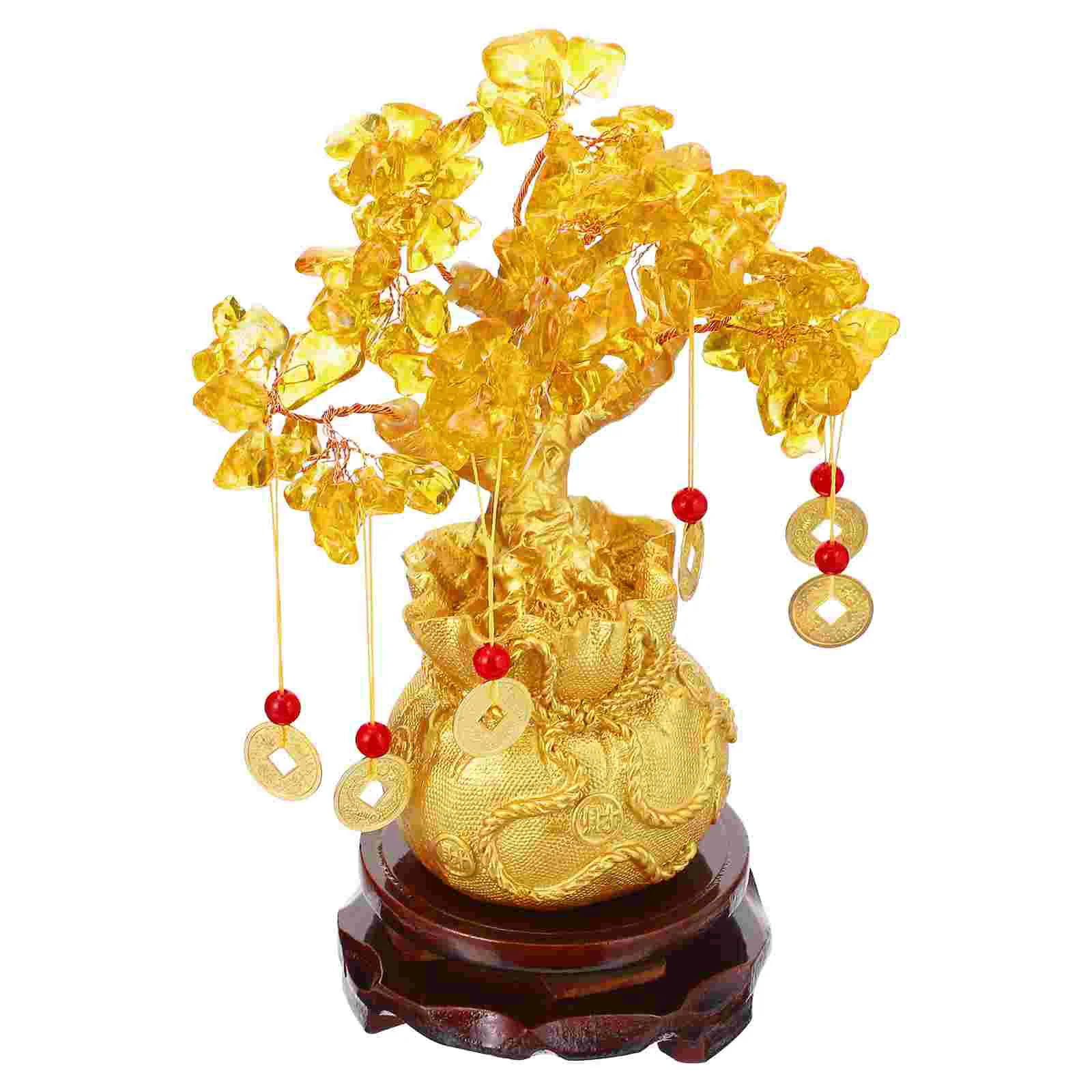 

Tree Money Bonsai Crystal Styleartificialwealth Fortune Figurinechinese Golden Gold Decoration Decor Gemstone Fortabletop Base