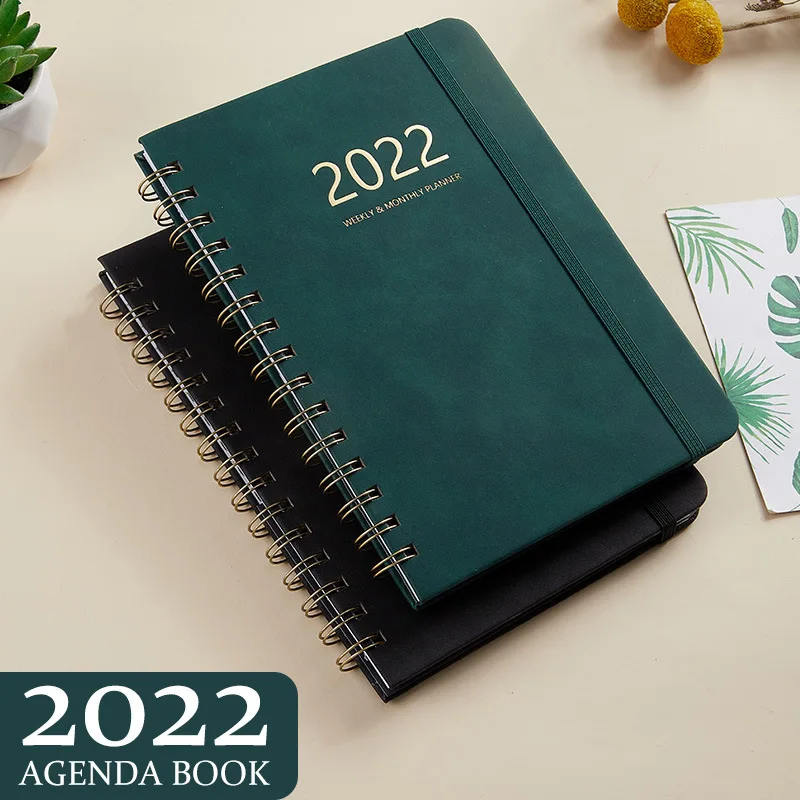 

2022 New Fashion Business Week Plan Book Full English Version Schedule Book Pu Leather Notebook Elastic Band Notepad