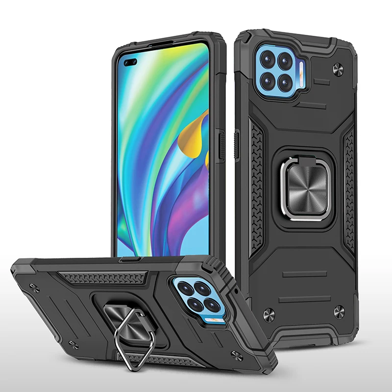 

Magnetic Metal Finger Ring Holder Armor Shockproof Case For OPPO Reno 4 Lite F17 Pro A73 A93 Soft TPU Frame Hard PC Back Cover