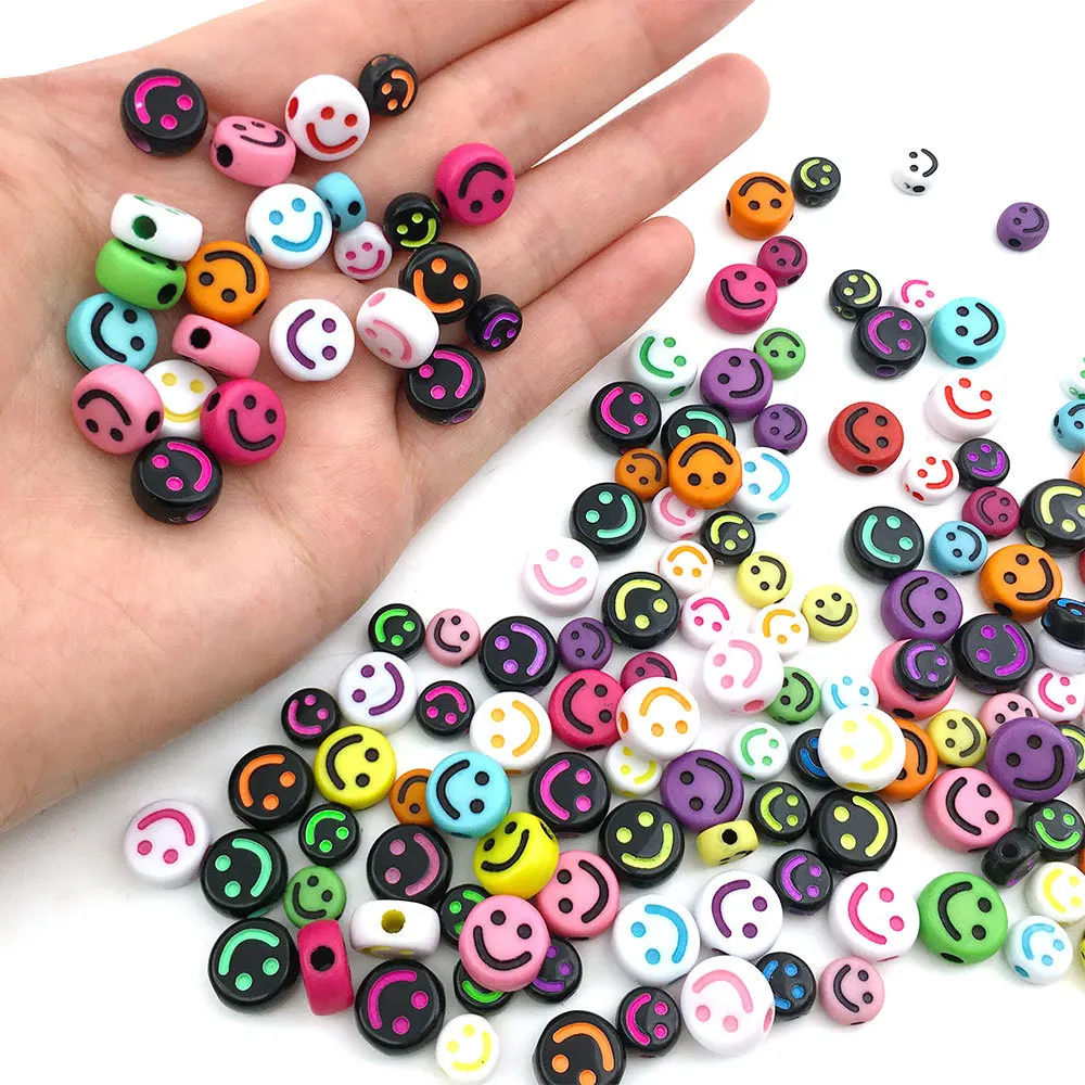 

50pcs Round Loose Spacer Concave Smiley Arcylic Bead For Jewelry Making DIY Necklace Finding Handmade Bracelet Accessories