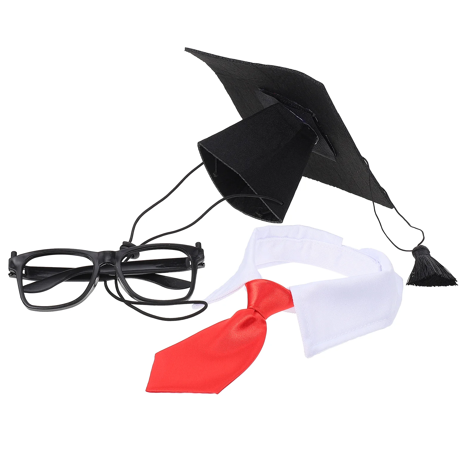 

1 Set of Dog Graduation Hat with Tie and Glasses Kit Graduation Pet Costume (Red)