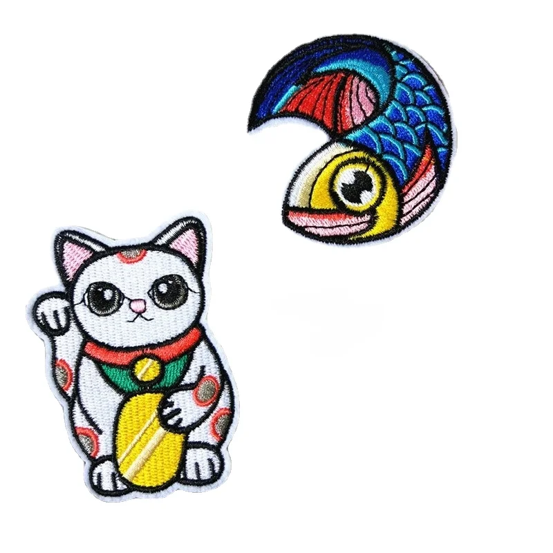 

50pcs/lot Luxury Fashion Embroidery Patch Lucky Cat Salmon Fish Sushi Shirt Bag Clothing Decoration Accessory Craft Diy Applique