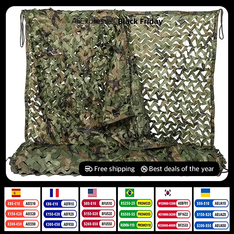 

4x5m 2x3m Military Camouflage Net Camo Netting Army Nets Shade Mesh Hunting Garden Car Outdoor Camping Sun Shelter Tent