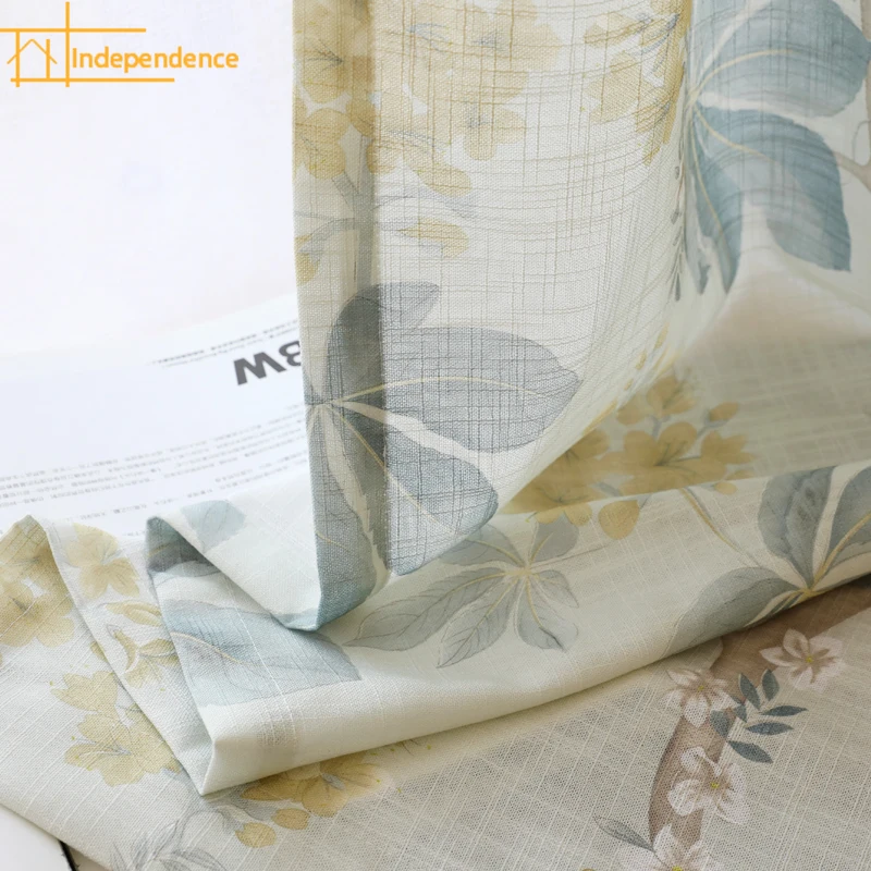 

China Pastoral Cotton Linen Printed Curtains for Living Room French Window Balcony Float Window Customized Finished Product