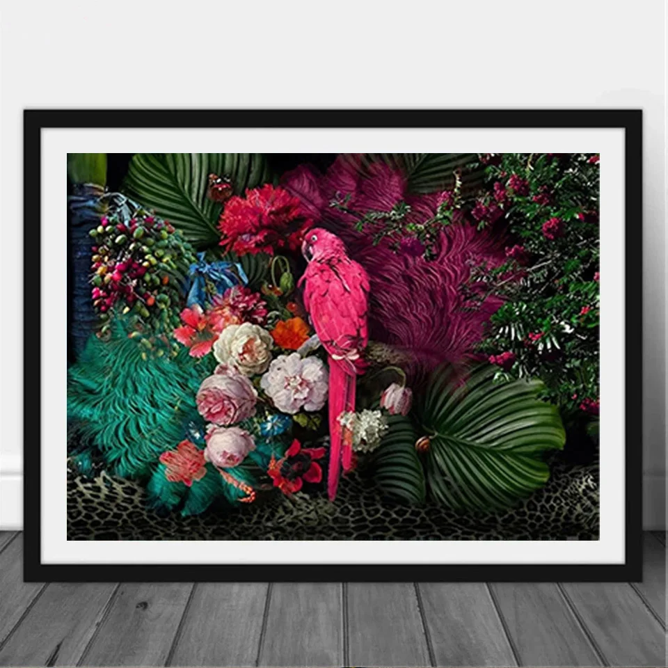 

5D алмазная живопись, тропические листья, попугай, цветок, Набор для вышивки крестиком, квадратная вышивка, мозаика, искусство, картина страз...