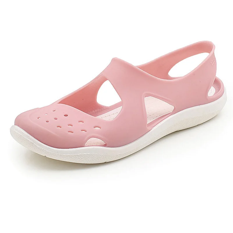 

Women Summer Jelly Sandals Casual Fashion Soft Bottom Baotou Beach Slip on Female Sandalias Flat-bottomed Hole Cover Foot Shoe