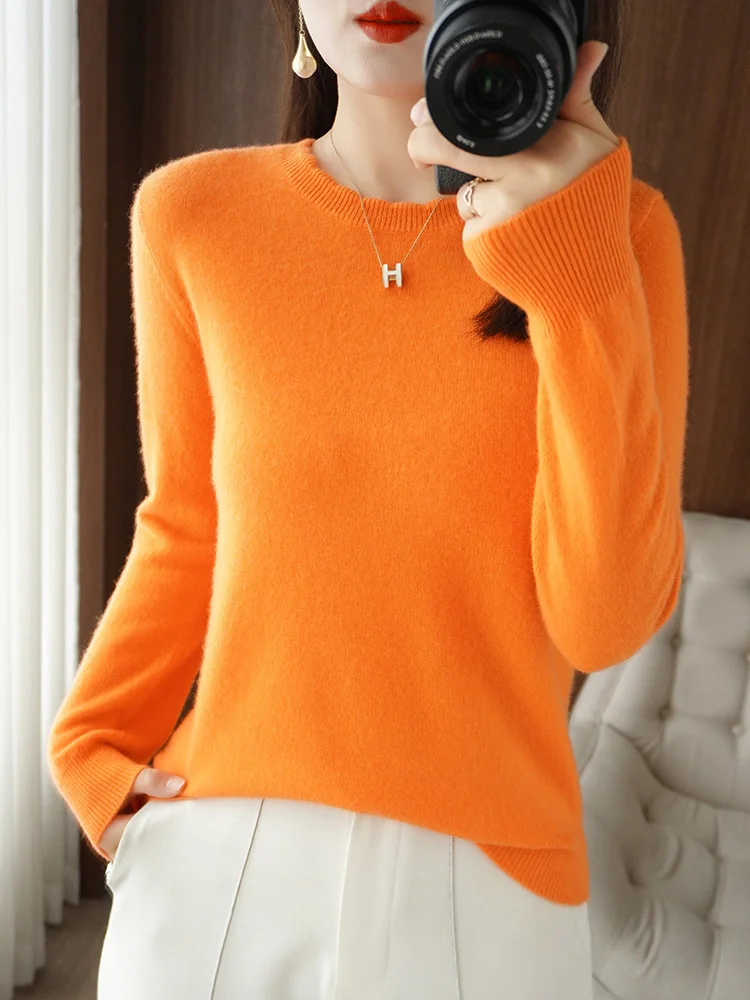 

Осенне-зимний новый шерстяной свитер, женский кружевной пуловер с круглым вырезом, Повседневные вязаные топы, кашемировый Женский мягкий с...