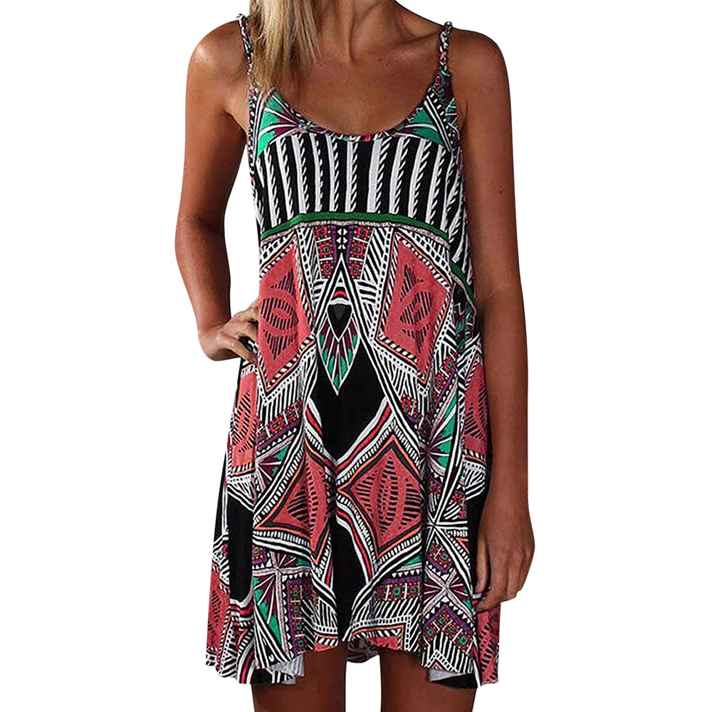 

Geometric Vestidos Women's Dresses Summer Sleeveless Printed Loose Beach Dress Womens Clothing Fashion Casual Dresses