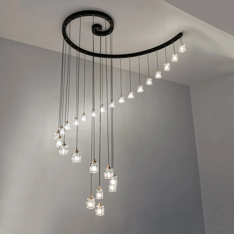 

Led Art Chandelier Pendant Lamp Ceiling Light Modern Loft Crystal Living Duplex Villa Indoor Stair Hanging crystal room decor