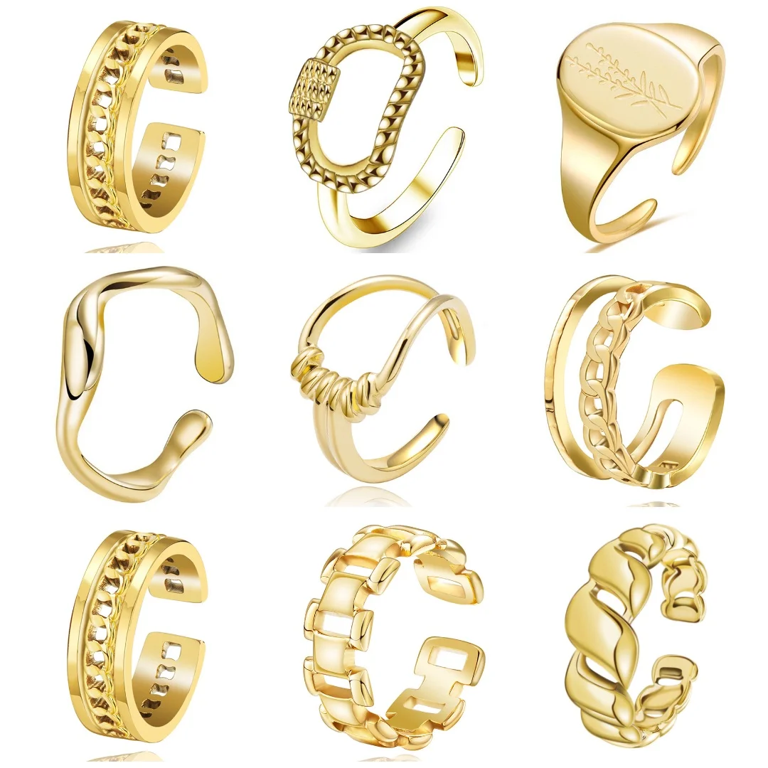 

Stainless Steel Cocktail Ring For Women Men Classic Adjustable Finger Rings Fashion Party Irregular Golden Ring Geometric-Shaped