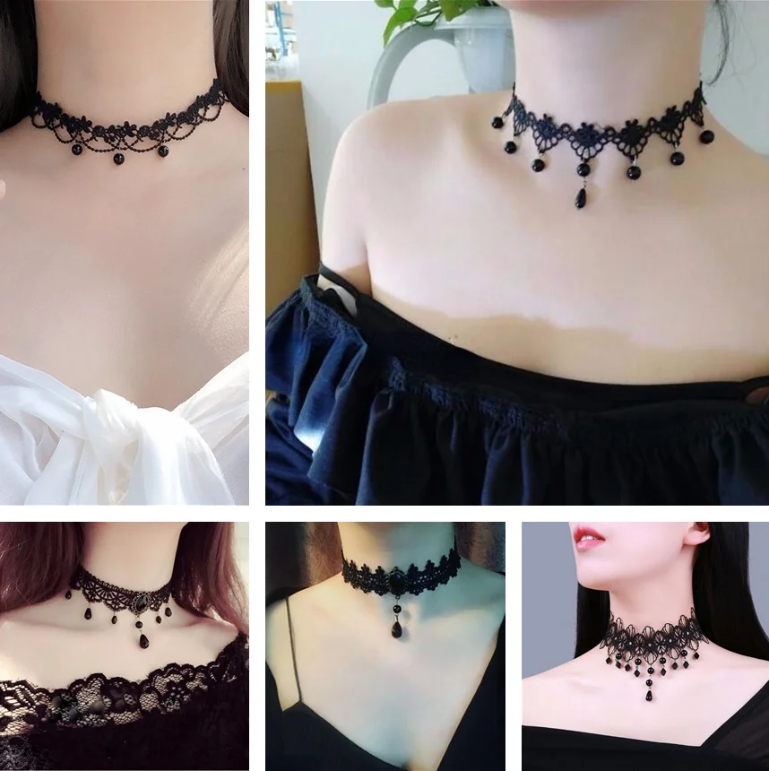 

Bridal Korean version of the white lace flash diamond pendant forehead hair accessories attached to the neck collar necklace