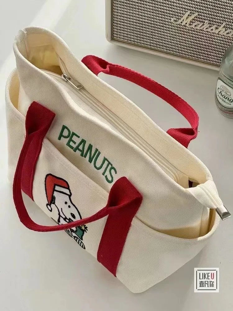 Холщовая Сумка-тоут с мультяшной вышивкой Snoopy вместительная сумочка на плечо