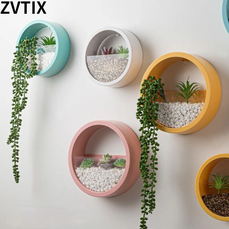 

Wall Vase For Decoration, Circular Hanging Decor For Wall, Green, Pink, Makaron, Nordic Living Room, Round Flower Pot, Fish Tank