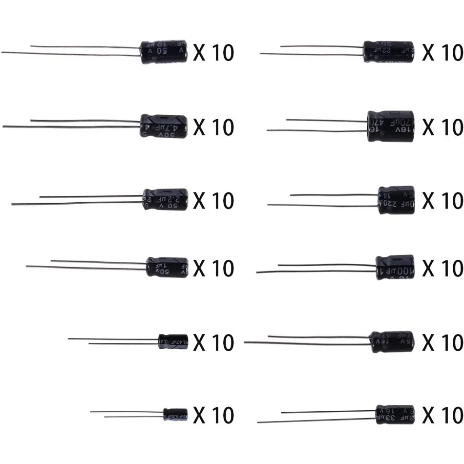 

120pcs 12 value kit 1uF~470uF 1uF-470uF Electrolytic Capacitor for arduino 1UF 2.2UF 3.3UF 4.7UF 10UF 22UF 33UF 47UF 100UF 220UF