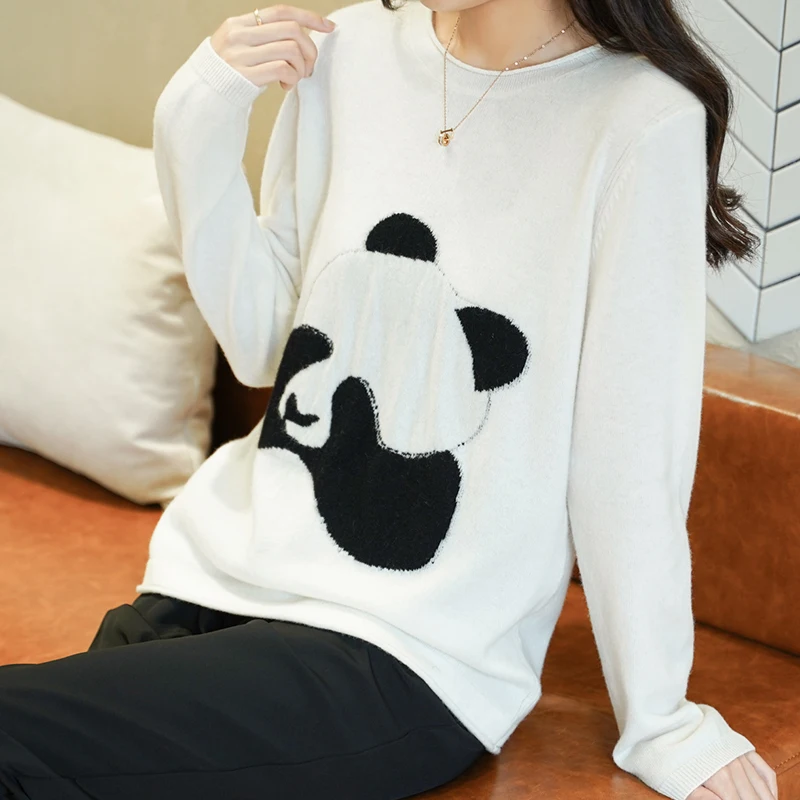 Женский Зимний вязаный Топ 100% жаккардовый кашемировый свитер с круглым вырезом и