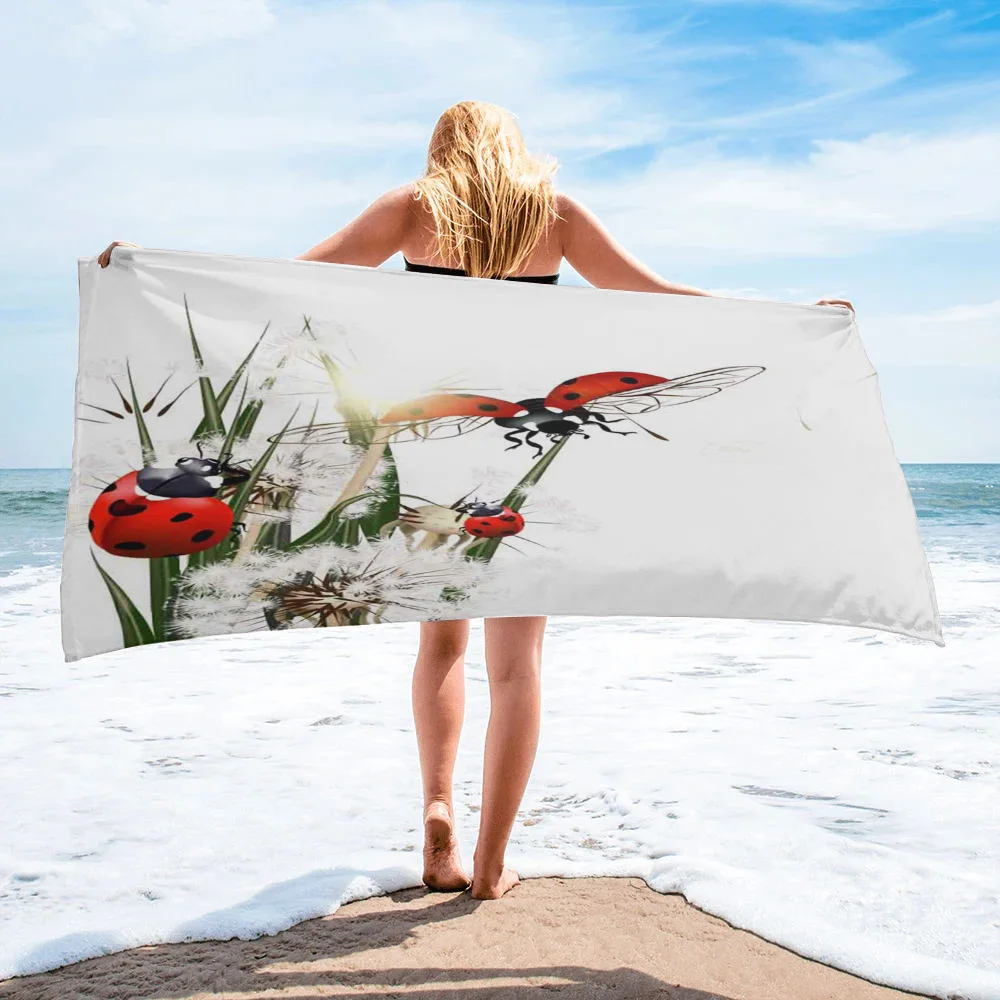 

Dandelion Ladybug White Bath Towel Absorbent Adult Large Beach Towels Face Hand Shower Towel For SPA Bathroom Washcloth