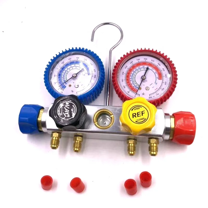 

Refrigerant manifold gauge 4 port 60" Double manifold gauges with hose