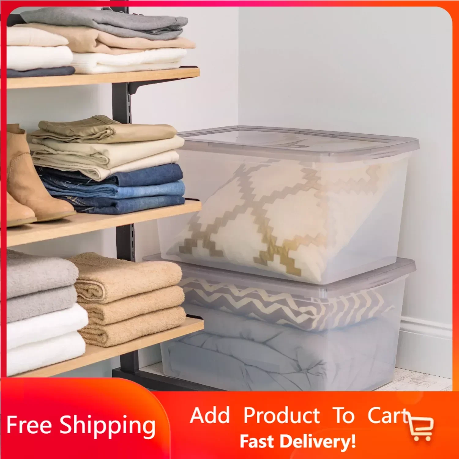 

Прозрачная пластиковая коробка для хранения с застежкой на 58 кварт, серая коробка для хранения, органайзер, бесплатная доставка