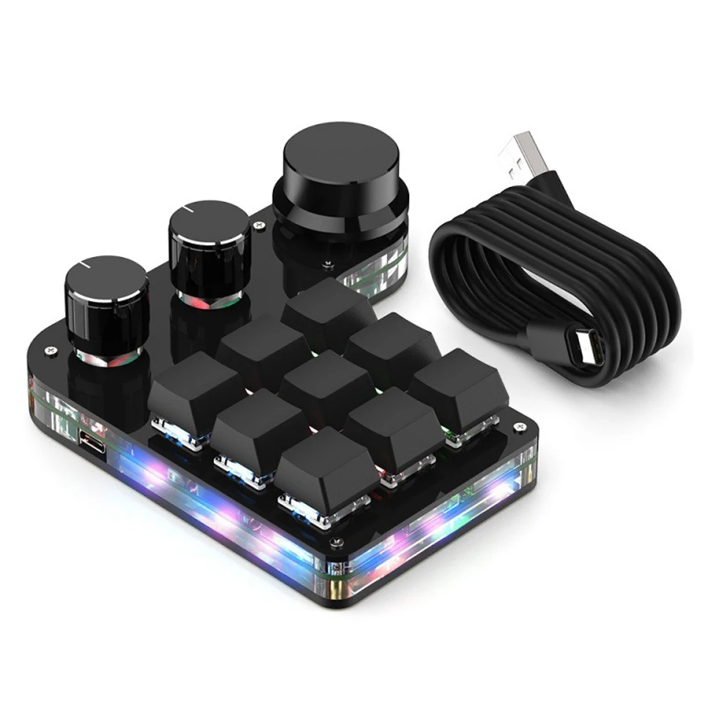 

RGB Macro Keyboard 3 Knob USB Custom Keyboard Mini Mechanical Keyboard Programming Macro Gaming Keypad for PS Ai PR