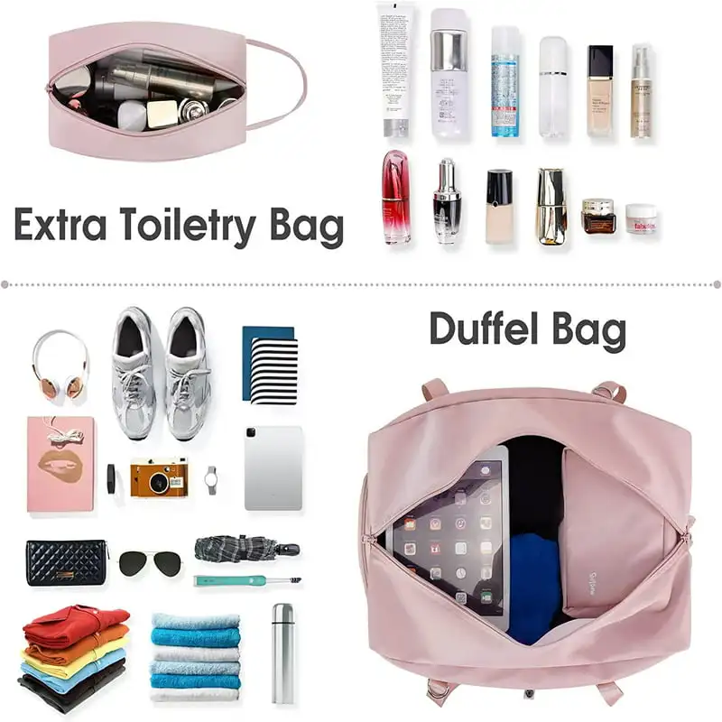 Elegant Chic Pink Sports Gym Bag, Weekender Overnight Shoulder Bags with Shoe Compartment, Travel Duffel Bag, Wet Pocket Yoga To