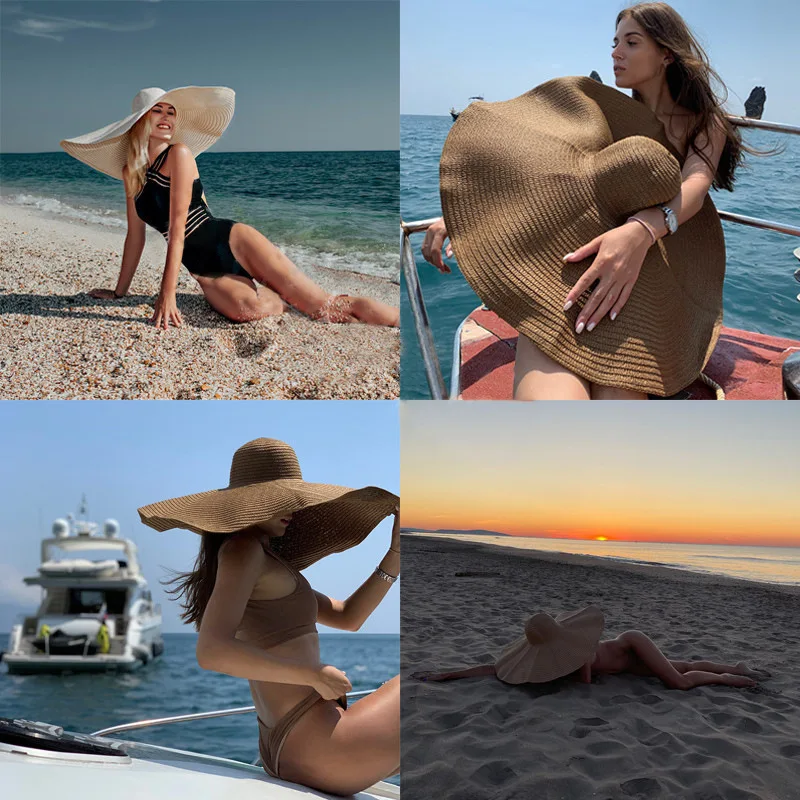 Шляпа женская Соломенная с широкими полями и защитой от УФ-лучей