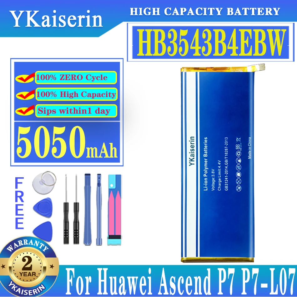 

Аккумулятор ykaisin HB3543B4EBW для телефона Hua Wei, сменные батареи 5050 мАч для Huawei Ascend P7 L07 L09 L00 L10 L05 L11