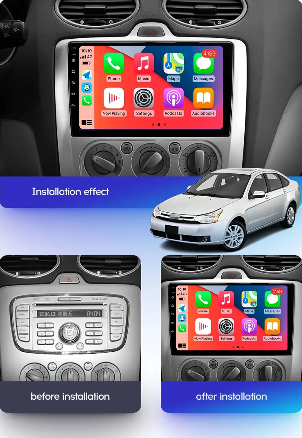 Авторадио Android 14 Carplay для Ford Focus 2 3 Mk2 Mk3 2004 2005-2011 navigazione GPS lettore мультимедиа WiFi + 4G