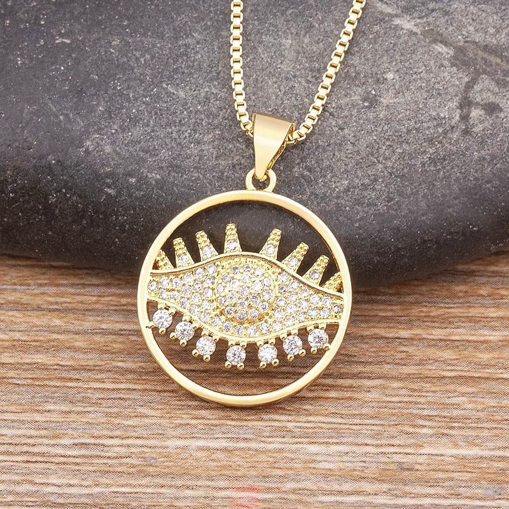 

Nidin Turkish Evil Eye Pendant Necklace for Women AAA Zircon Gold Chain Necklaces New Trendy Choker Lucky Aesthetic Jewelry Gift