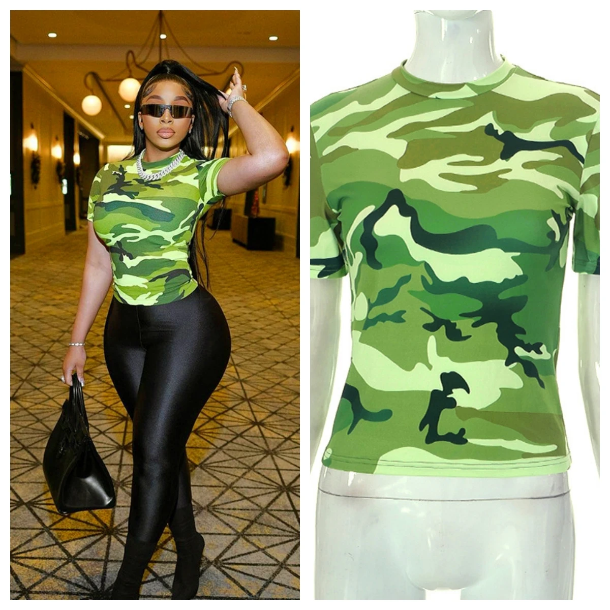 

Camouflage Print T-Shirts for Women Sexy O-neck Short Sleeve Crop Tops Summer 2023 Graphic T Shirts Harajuku Streetwear