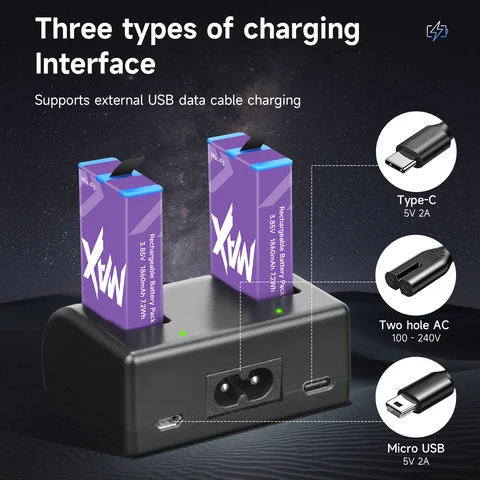 Аккумулятор для камеры Go Pro Max GOPRO Hero MAX 360 со светодиодным зарядным устройством для GoPro Max 360, панорамный аккумулятор для камеры движения, аксессуары