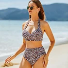 Женское бикини из двух частей, купальник пуш-ап, сексуальный леопардовый купальник, летняя пляжная одежда с принтом, костюм с открытой спиной, на бретельках Монокини S  XXL