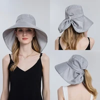 summer women bucket hat ponytail travel visor hats foldable light big brim fisherman hat outdoor lengthened neck brace basin hat