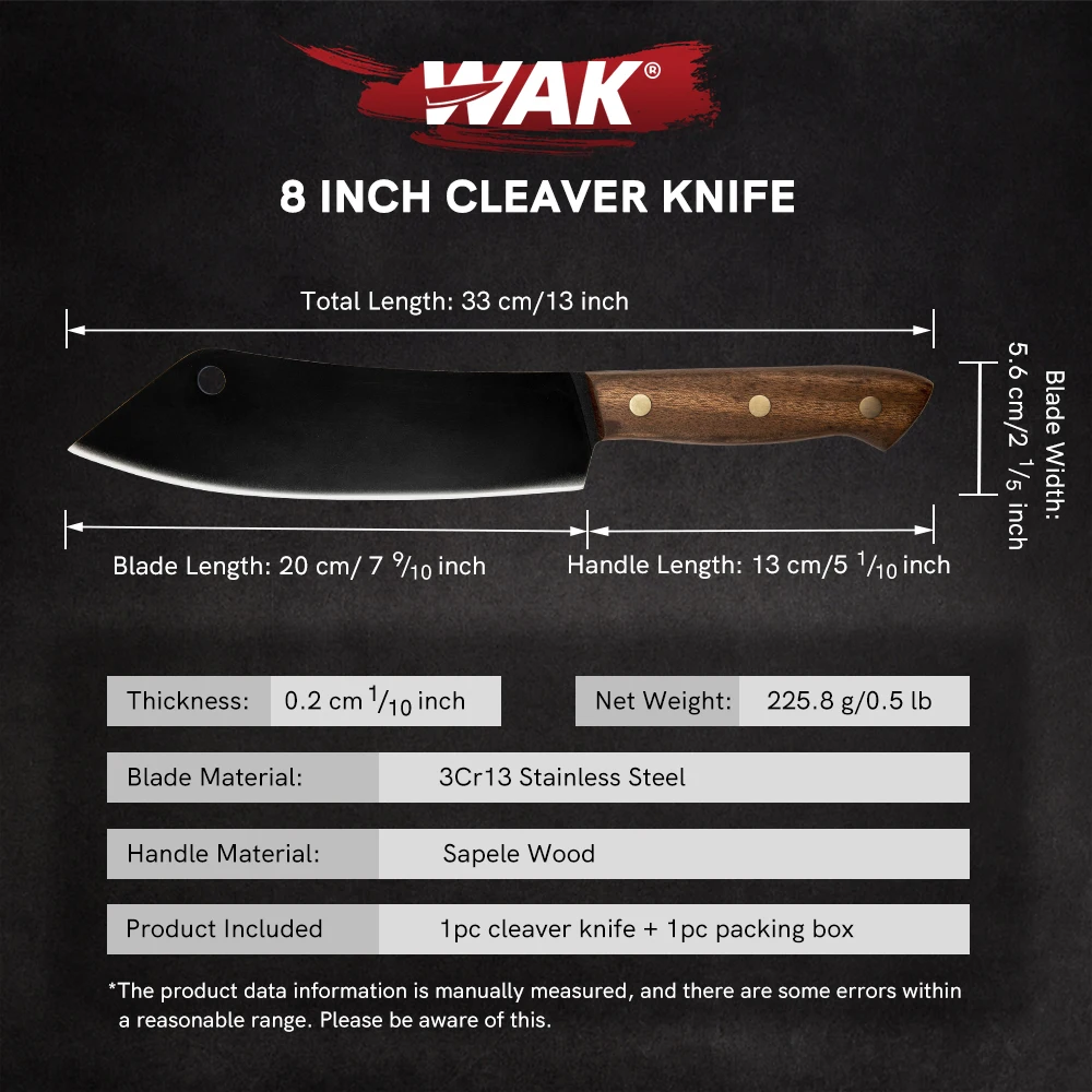 Фото WAK 8 дюймов Кухня полный Tang 3Cr13 шеф-нож острый кухонный нож для нарезки мяса режущие ножи Мясник нож мясника Сапеле деревянная ручка №2