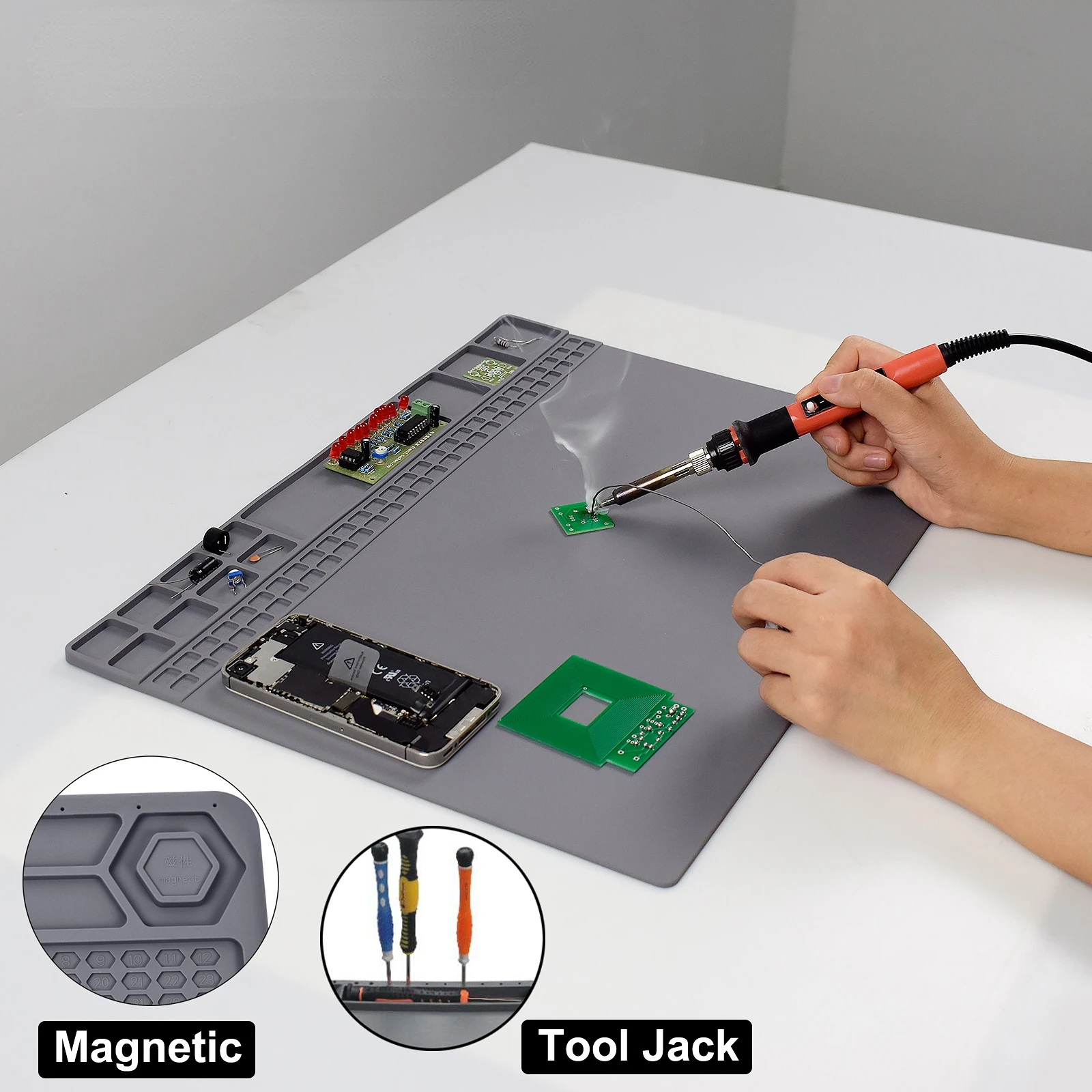 Enlarge Silicone Repair Mat Magnetic Soldering Mat Heat Insulation Electronics Repair for Cellphone Laptop Heat Resistant Pad Tool