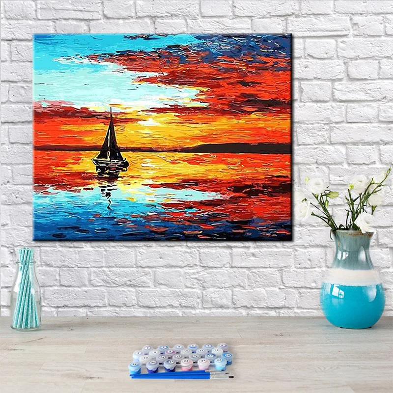 

00364Ann-Tulip diy Цифровая масляная живопись, картина маслом, Акриловая картина с цветами, взрывная ручная работа, пейзаж, живопись