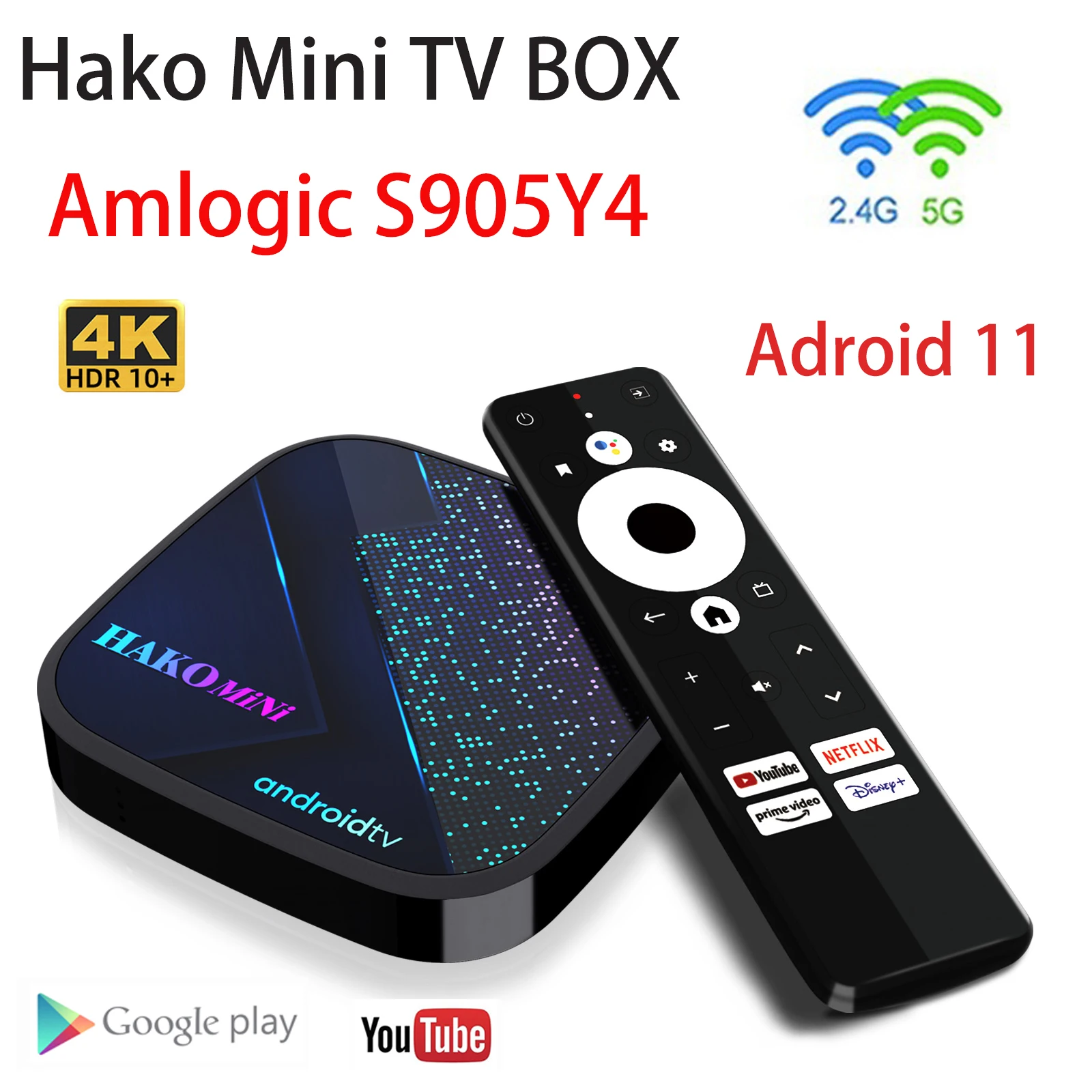 

HAKOMini Smart TV Box Android 11 Amlogic S905Y4 AV1 Google Certified 6K Media Player Dual Wifi BT5.0 HDR10 4G32G Set Top Box KM6