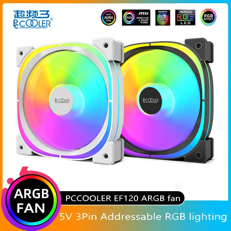 

Pccooler EF120 120mm Fan 5V 3pin ARGB Fan Kit 61.3CFM 25.7dBA Purity Copper Hydraulic Bearing Shock Absorption Fan