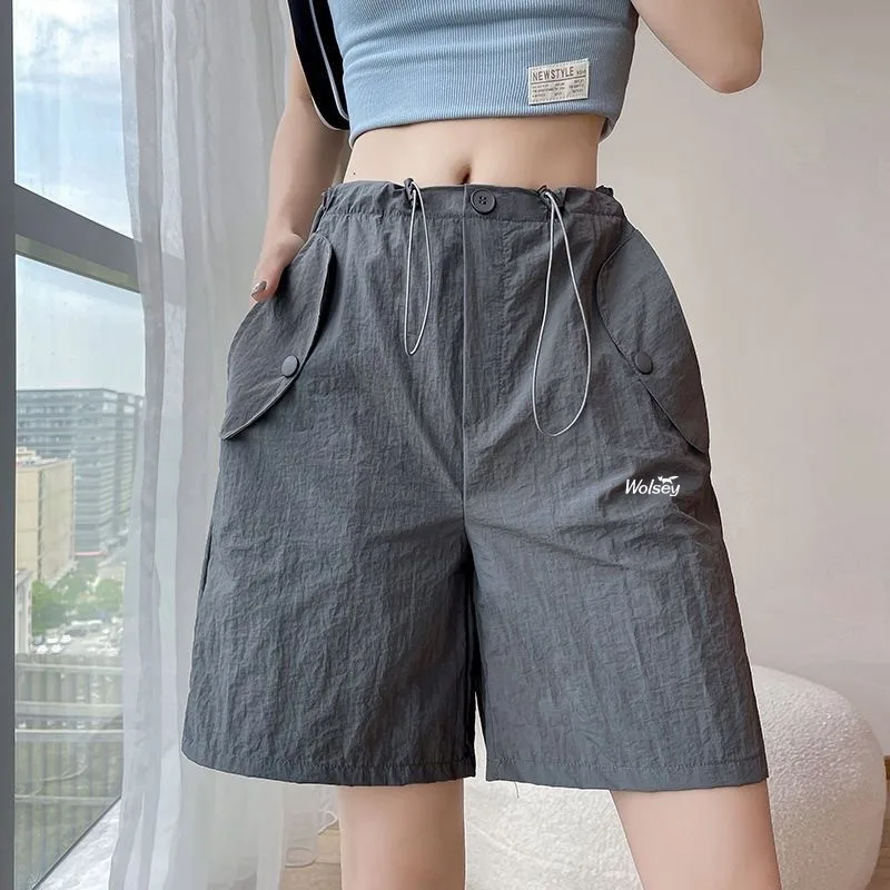 Summer Women's Golf Cargo Pants Shorts Fashion High-waisted Thin Casual Wide-leg Five-minute Pant Ladies Golf Wear Sweatpants