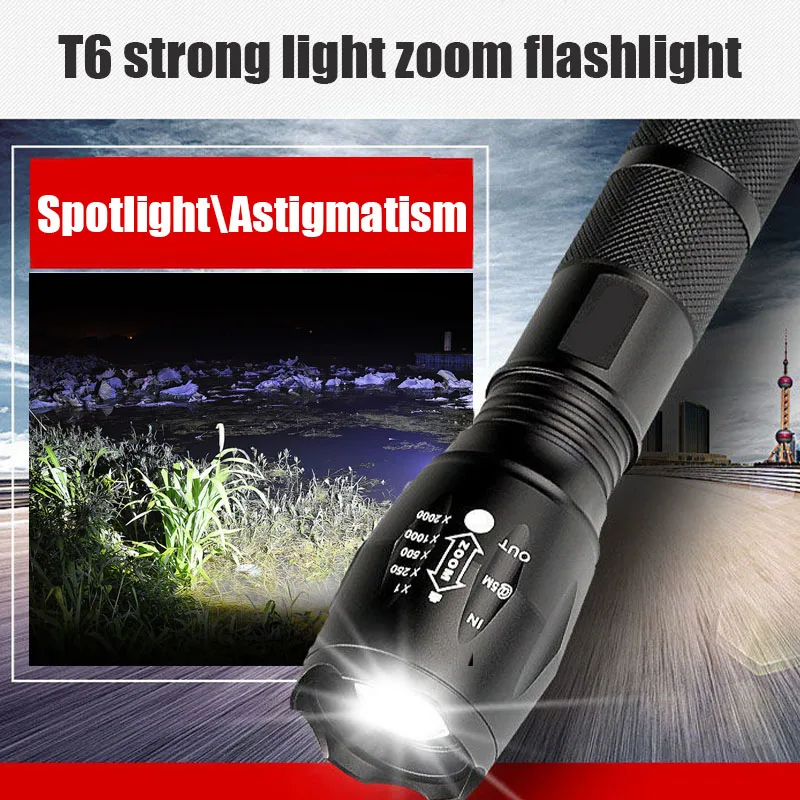 

Ultra Bright Flashlight LED T6 Lamp Beads Waterproof Torch Zoomable 5 Lighting Modes Multi-Function USB Rechargeable Searchlight