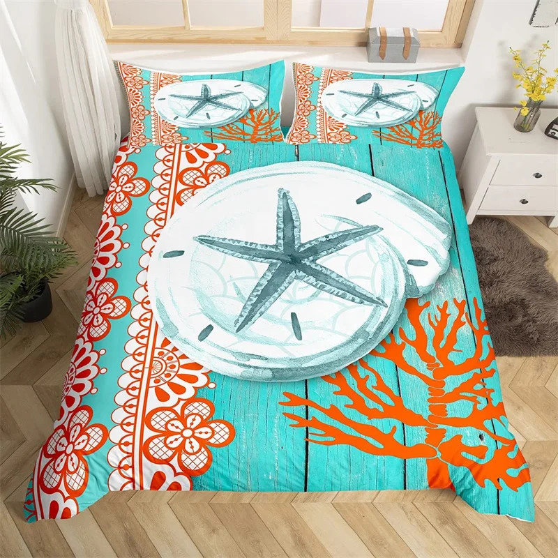 Nautical Starfish Bedding Set Microfiber Marine Sealife Quilt Cover Single Twin For Boys Girls