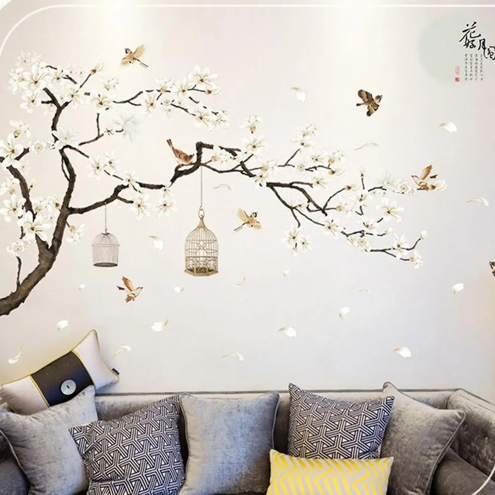 

187x128cm Large Size Tree Wall Stickers Birds Flower Home Decor Wallpapers for Living Room Bedroom DIY Rooms Decoration
