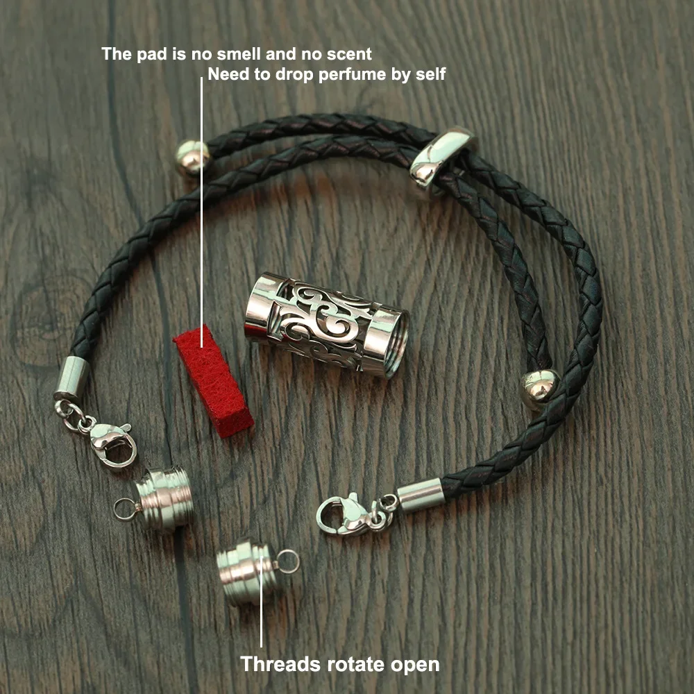 2024 популярный браслет из нержавеющей стали с благовониями черный кожаный