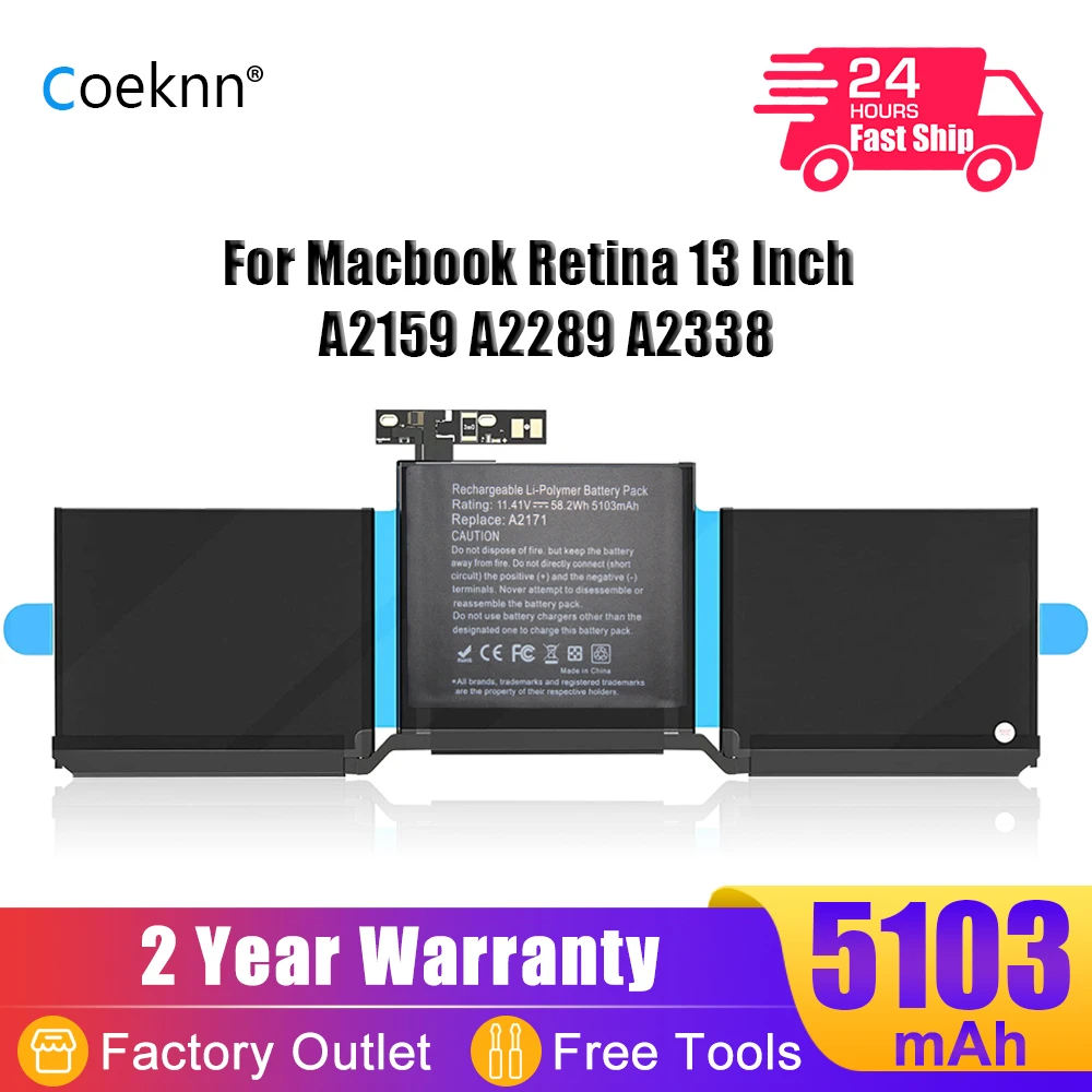 

Аккумулятор Coeknn 13,3 Вт/ч для ноутбука Apple MacBook Retina 2019 дюйма A2159 (2020 год) A2289(2020 год) A2338 (616 год) 00675-
